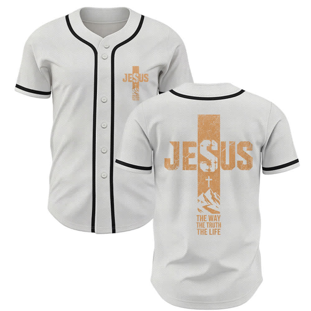 Maillot de baseball Christianartworkshop avec croix de Jésus, aspect vieilli et boutons sur le devant - Blanc - 5XL - image 0