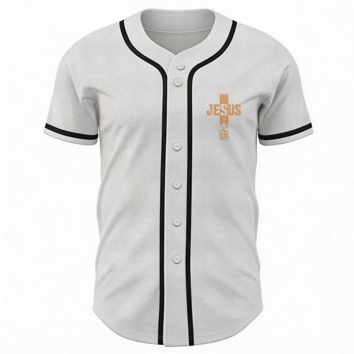 Maillot de baseball Christianartworkshop avec croix de Jésus, aspect vieilli et boutons sur le devant - image 2