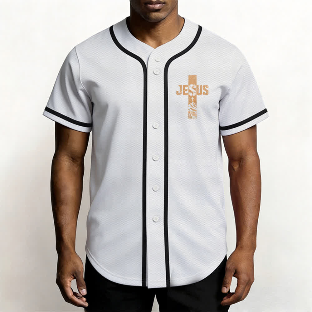 Maillot de baseball Christianartworkshop avec croix de Jésus, aspect vieilli et boutons sur le devant - image 6