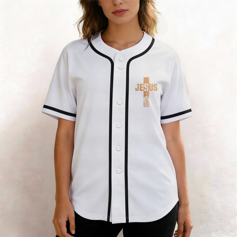 Maillot de baseball Christianartworkshop avec croix de Jésus, aspect vieilli et boutons sur le devant - image 4