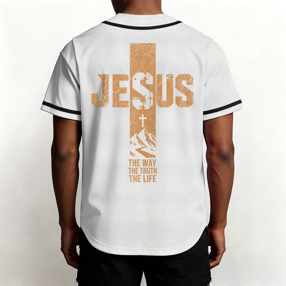 Maillot de baseball Christianartworkshop avec croix de Jésus, aspect vieilli et boutons sur le devant - image 5