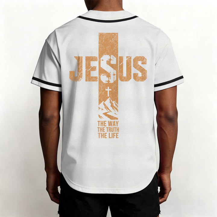 Maillot de baseball Christianartworkshop avec croix de Jésus, aspect vieilli et boutons sur le devant - image 5