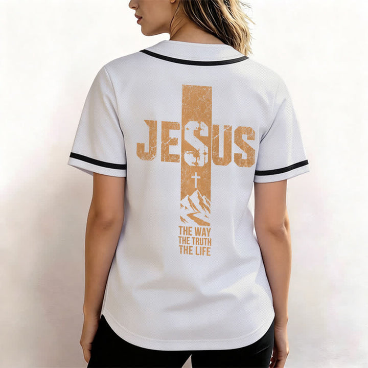 Maillot de baseball Christianartworkshop avec croix de Jésus, aspect vieilli et boutons sur le devant - image 3