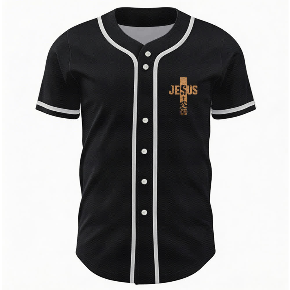 Maillot de baseball Christianartworkshop avec croix de Jésus, aspect vieilli et boutons sur le devant - image 9
