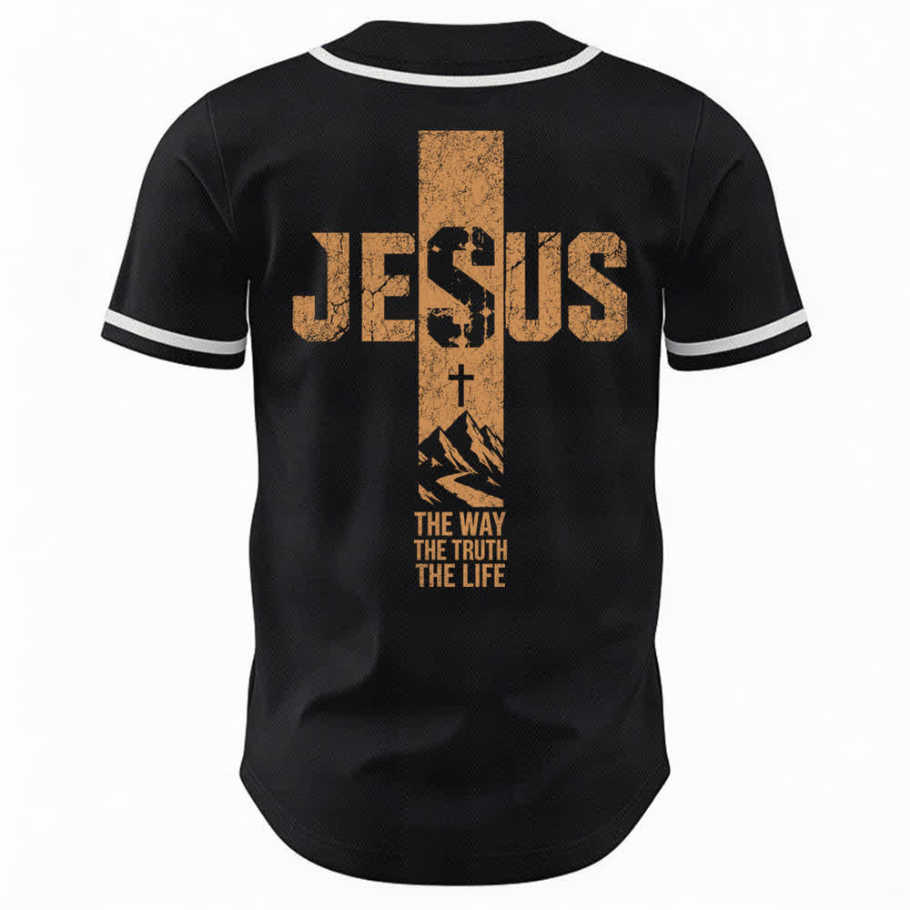 Maillot de baseball Christianartworkshop avec croix de Jésus, aspect vieilli et boutons sur le devant - image 8
