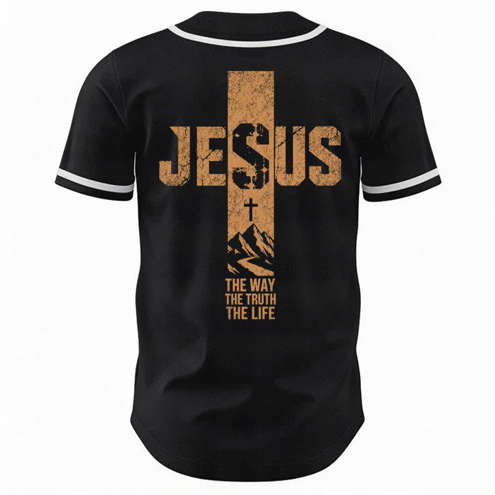 Maillot de baseball Christianartworkshop avec croix de Jésus, aspect vieilli et boutons sur le devant - image 8