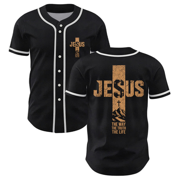 Maillot de baseball Christianartworkshop avec croix de Jésus, aspect vieilli et boutons sur le devant - Noir - 5XL - image 7