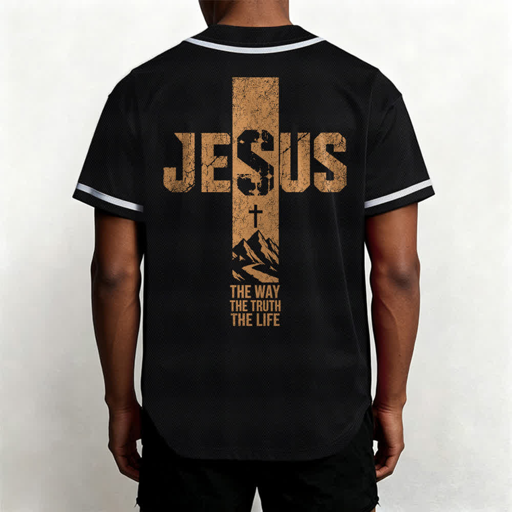 Maillot de baseball Christianartworkshop avec croix de Jésus, aspect vieilli et boutons sur le devant - image 12