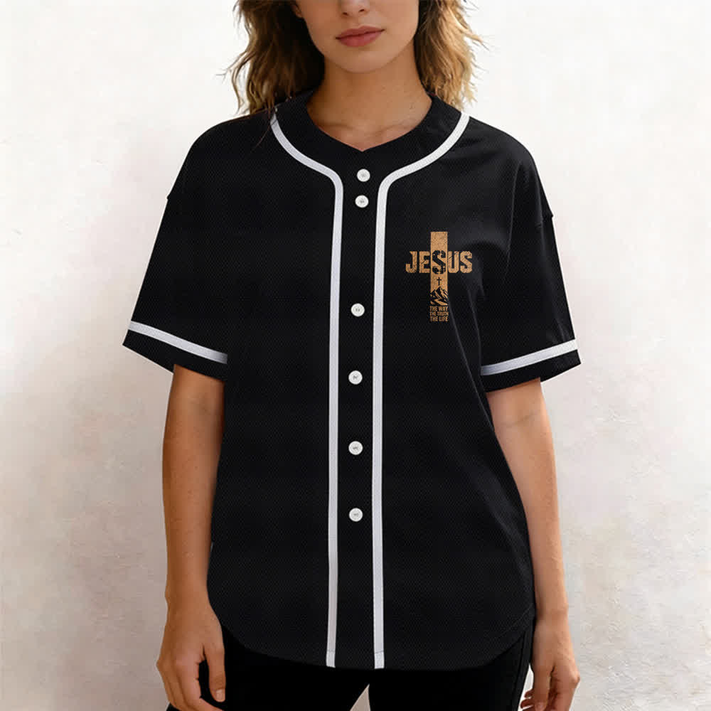 Maillot de baseball Christianartworkshop avec croix de Jésus, aspect vieilli et boutons sur le devant - image 11