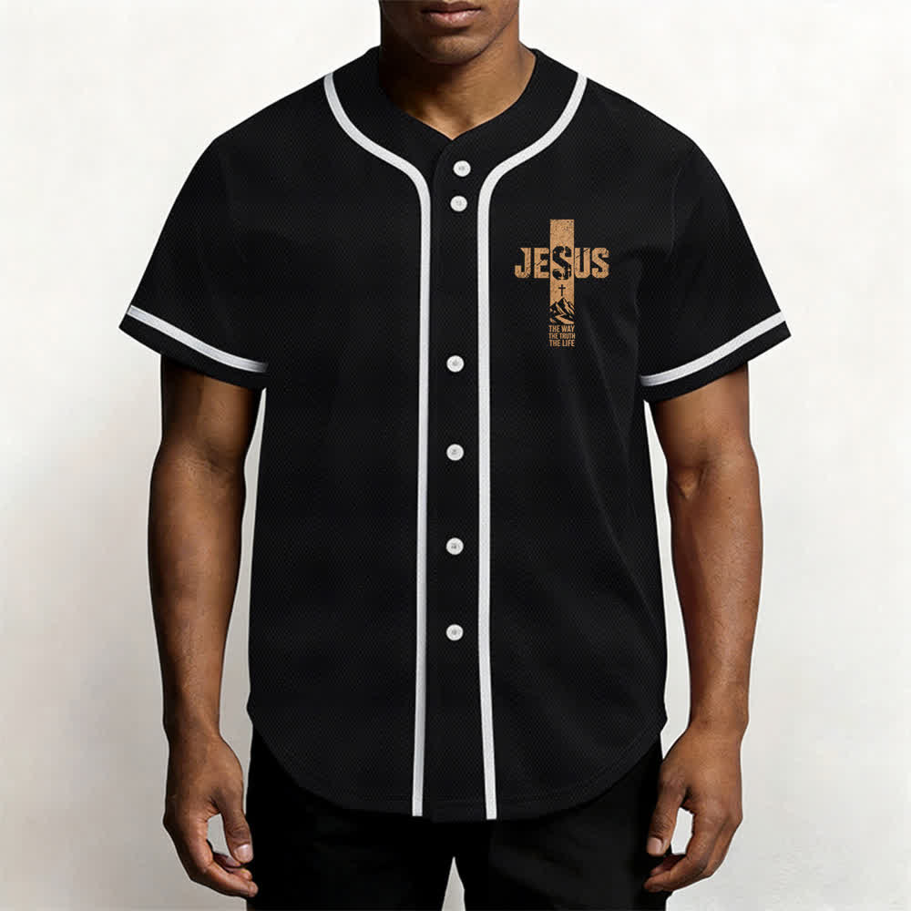 Maillot de baseball Christianartworkshop avec croix de Jésus, aspect vieilli et boutons sur le devant - image 13