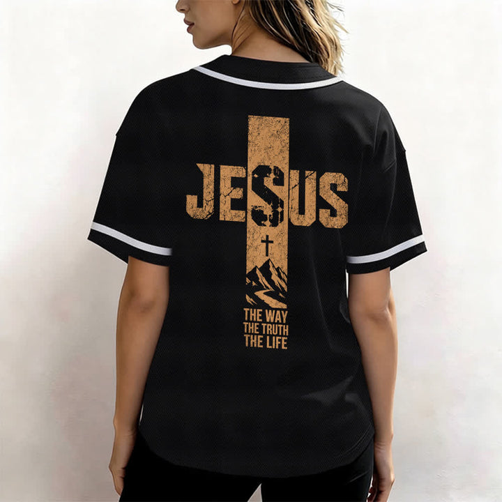 Maillot de baseball Christianartworkshop avec croix de Jésus, aspect vieilli et boutons sur le devant - image 10