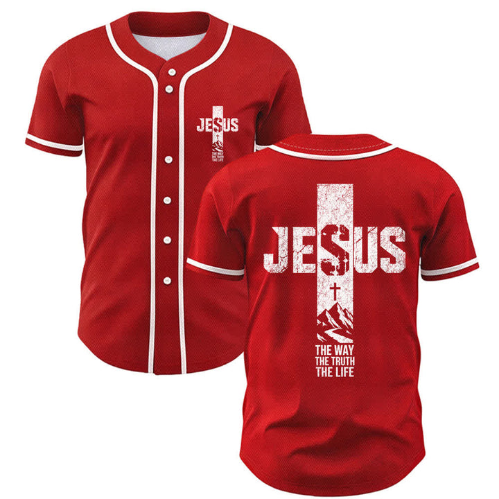 Maillot de baseball Christianartworkshop avec croix de Jésus, aspect vieilli et boutons sur le devant - Rouge - 5XL - image 14