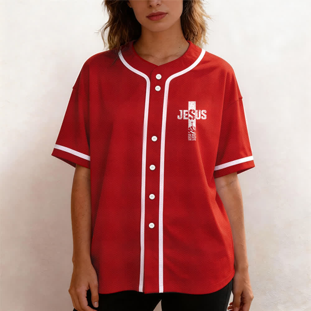 Maillot de baseball Christianartworkshop avec croix de Jésus, aspect vieilli et boutons sur le devant - image 18