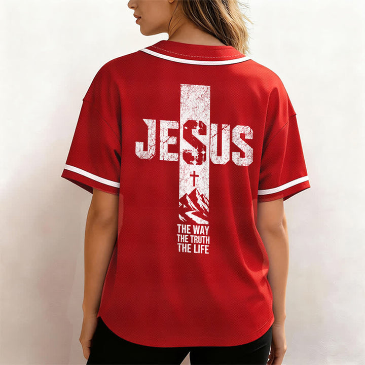 Maillot de baseball Christianartworkshop avec croix de Jésus, aspect vieilli et boutons sur le devant - image 17