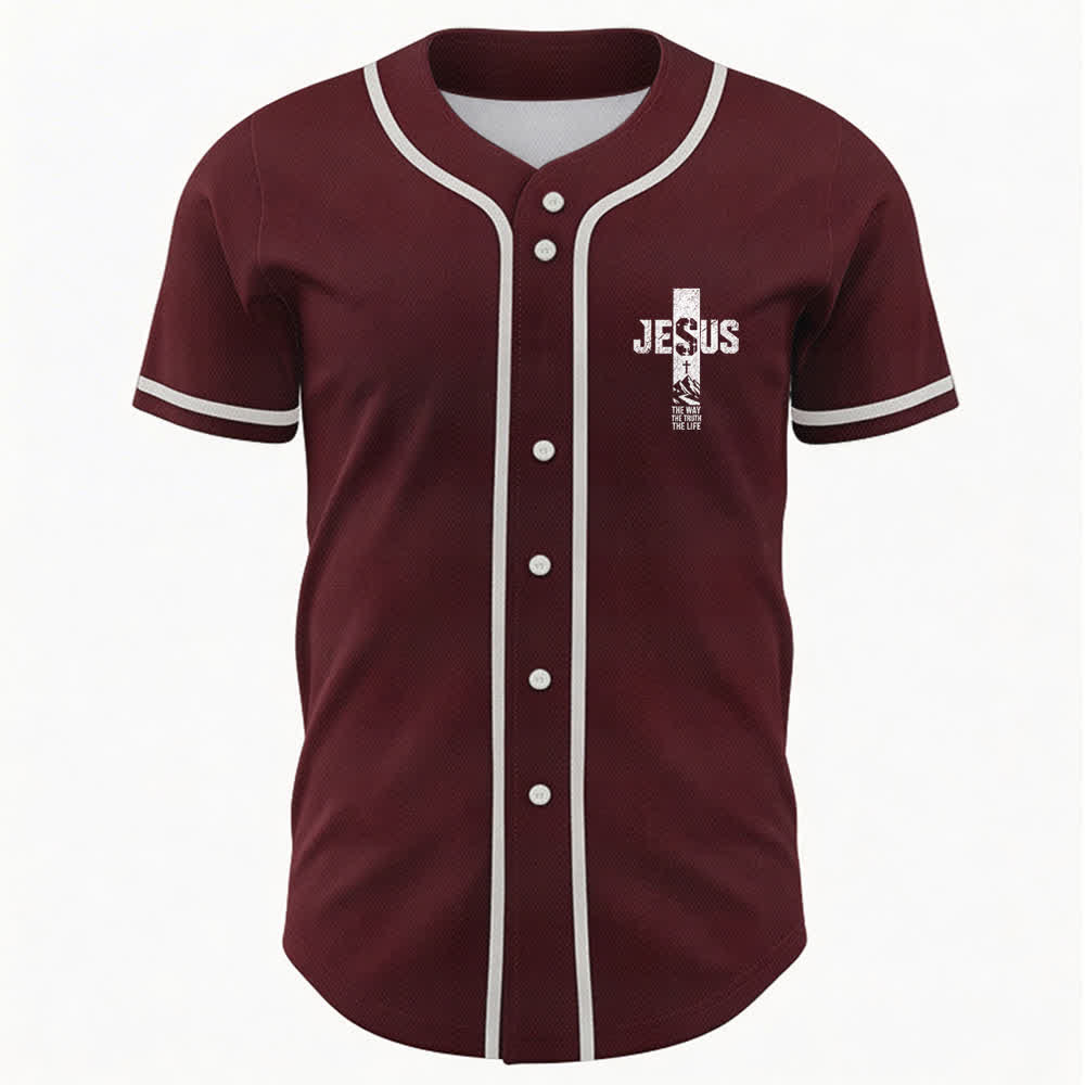 Maillot de baseball Christianartworkshop avec croix de Jésus, aspect vieilli et boutons sur le devant - image 23