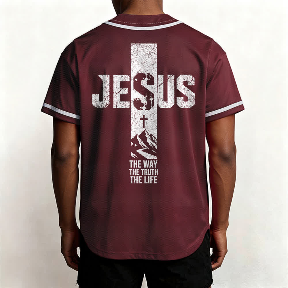 Maillot de baseball Christianartworkshop avec croix de Jésus, aspect vieilli et boutons sur le devant - image 26