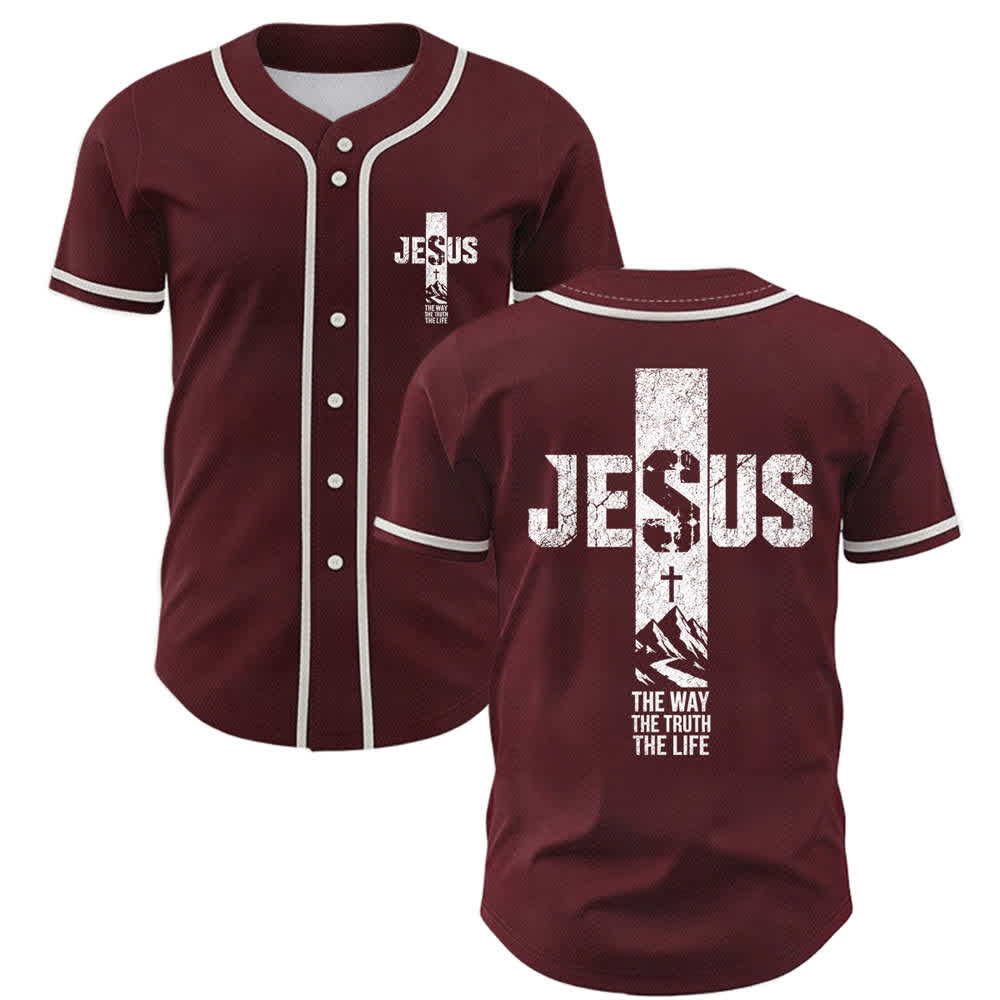 Maillot de baseball Christianartworkshop avec croix de Jésus, aspect vieilli et boutons sur le devant - Vin - 5XL - image 21