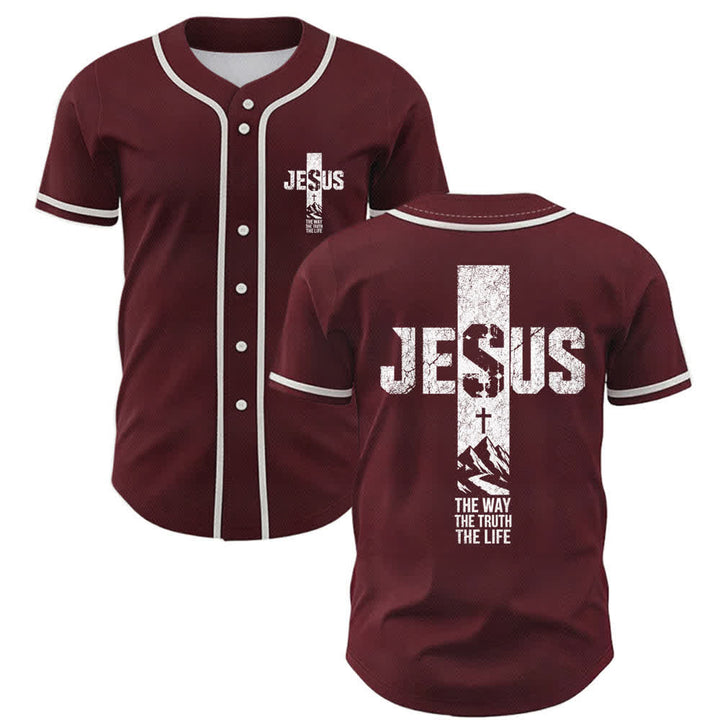 Maillot de baseball Christianartworkshop avec croix de Jésus, aspect vieilli et boutons sur le devant - Vin - 5XL - image 21