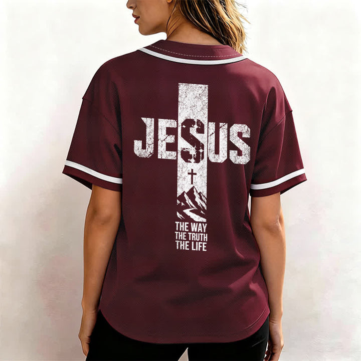 Maillot de baseball Christianartworkshop avec croix de Jésus, aspect vieilli et boutons sur le devant - image 24