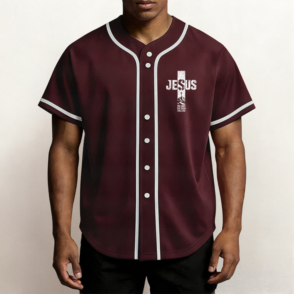 Maillot de baseball Christianartworkshop avec croix de Jésus, aspect vieilli et boutons sur le devant - image 27