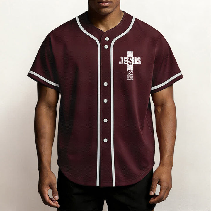 Maillot de baseball Christianartworkshop avec croix de Jésus, aspect vieilli et boutons sur le devant - image 27