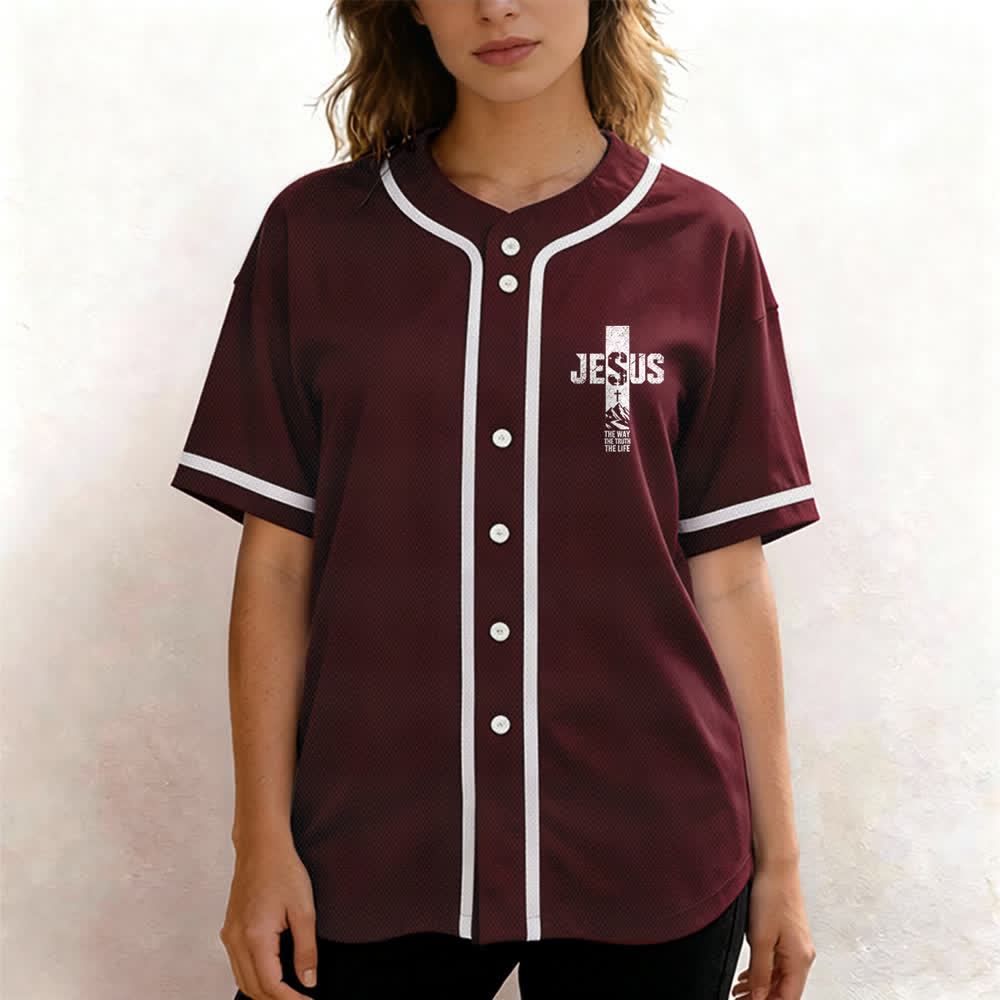 Maillot de baseball Christianartworkshop avec croix de Jésus, aspect vieilli et boutons sur le devant - image 25