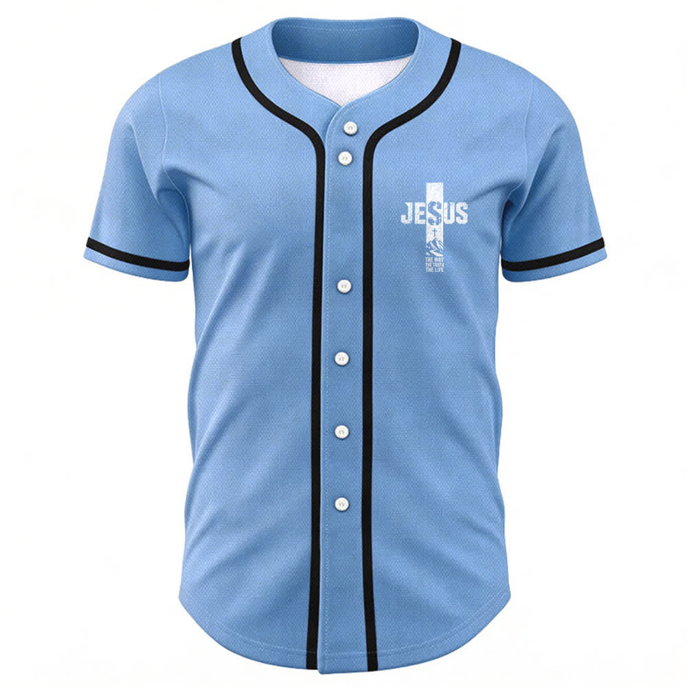 Maillot de baseball Christianartworkshop avec croix de Jésus, aspect vieilli et boutons sur le devant - image 29