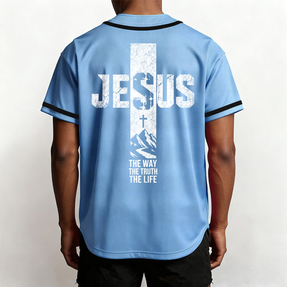 Maillot de baseball Christianartworkshop avec croix de Jésus, aspect vieilli et boutons sur le devant - image 34
