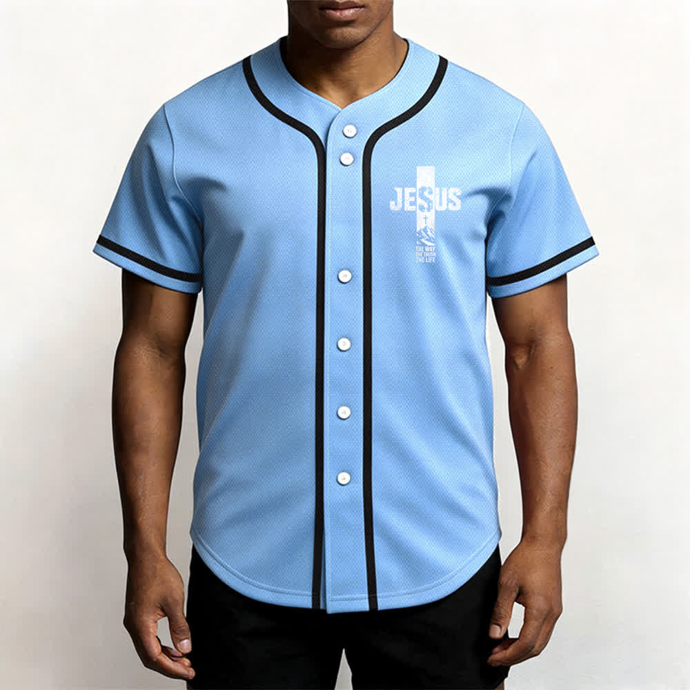 Maillot de baseball Christianartworkshop avec croix de Jésus, aspect vieilli et boutons sur le devant - image 33