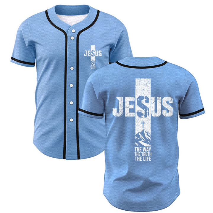Maillot de baseball Christianartworkshop avec croix de Jésus, aspect vieilli et boutons sur le devant - Bleu - 5XL - image 28