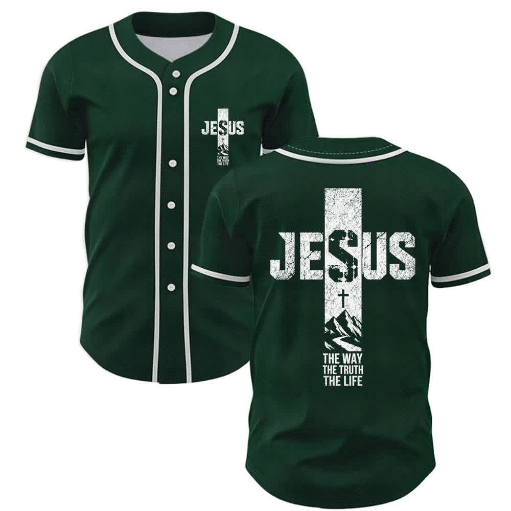 Maillot de baseball Christianartworkshop avec croix de Jésus, aspect vieilli et boutons sur le devant - Vert - 5XL - image 35