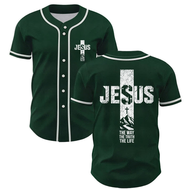 Maillot de baseball Christianartworkshop avec croix de Jésus, aspect vieilli et boutons sur le devant - Vert - 5XL - image 35