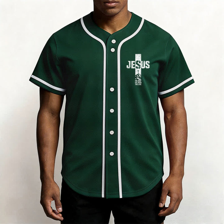 Maillot de baseball Christianartworkshop avec croix de Jésus, aspect vieilli et boutons sur le devant - image 41