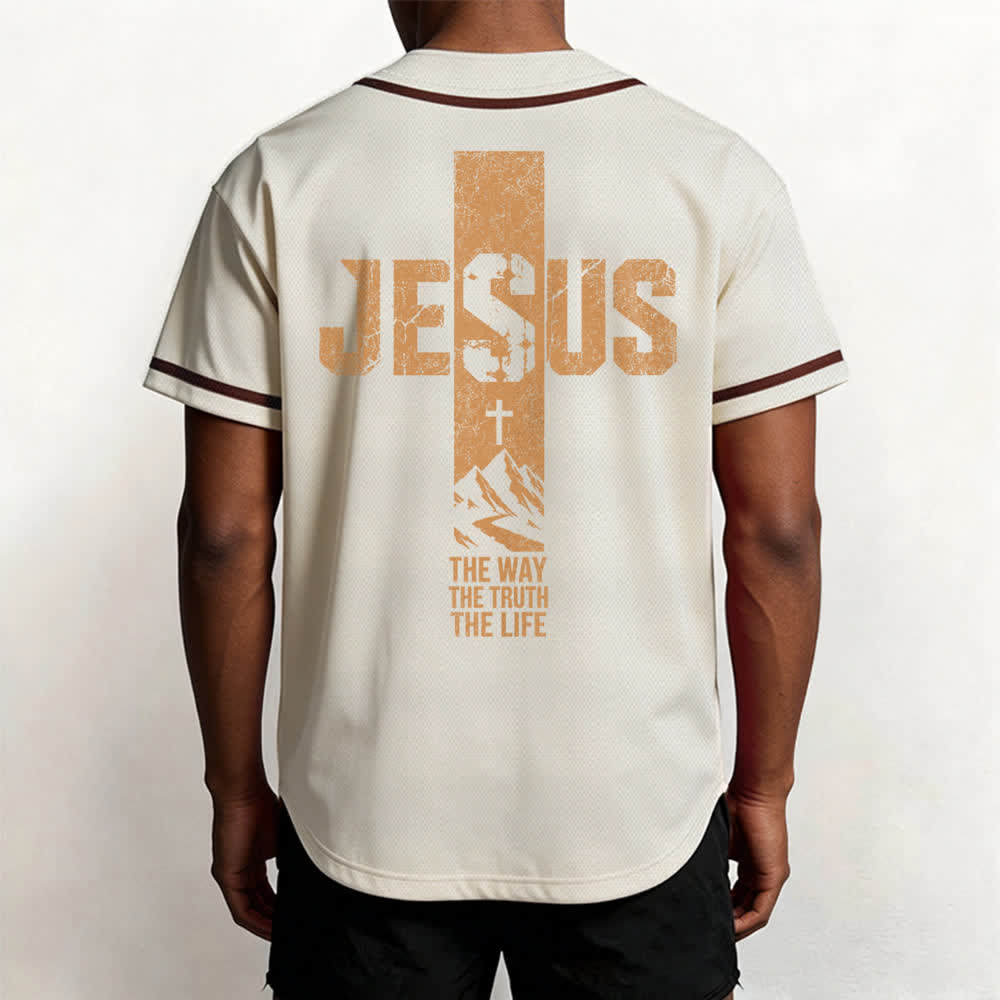 Maillot de baseball Christianartworkshop avec croix de Jésus, aspect vieilli et boutons sur le devant - image 47