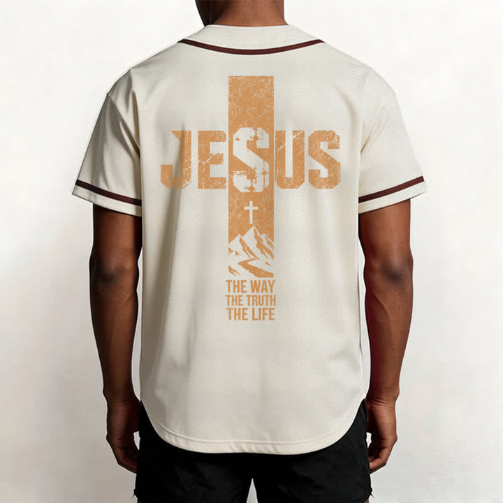Maillot de baseball Christianartworkshop avec croix de Jésus, aspect vieilli et boutons sur le devant - image 47