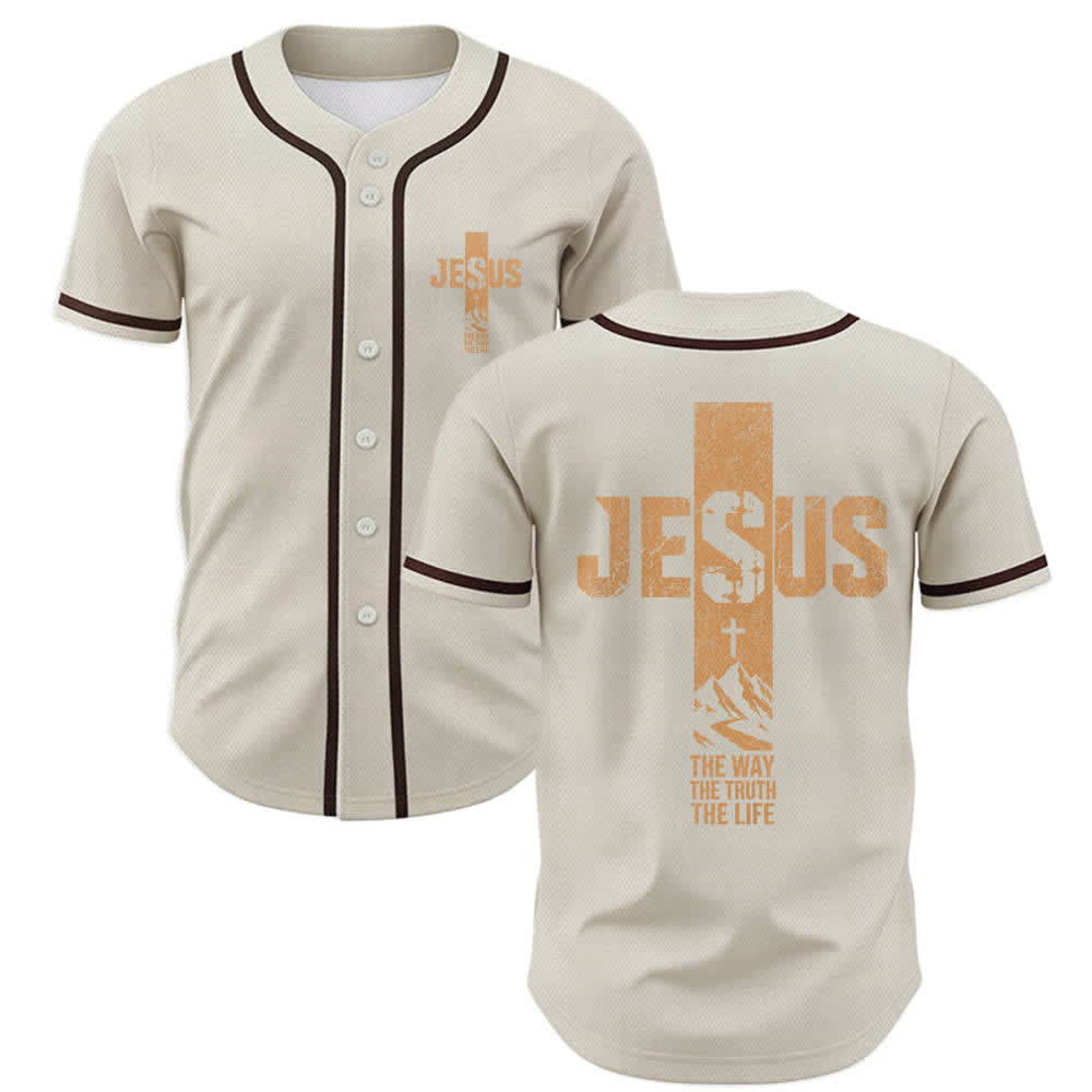 Maillot de baseball Christianartworkshop avec croix de Jésus, aspect vieilli et boutons sur le devant - Beige - 5XL - image 42