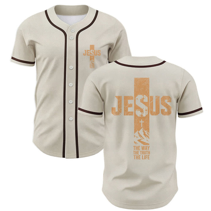 Maillot de baseball Christianartworkshop avec croix de Jésus, aspect vieilli et boutons sur le devant - Beige - 5XL - image 42