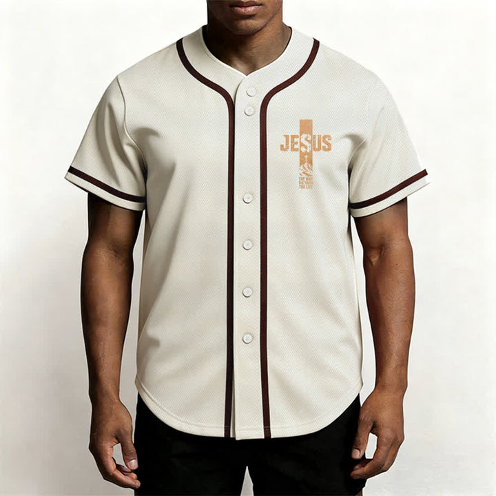 Maillot de baseball Christianartworkshop avec croix de Jésus, aspect vieilli et boutons sur le devant - image 48