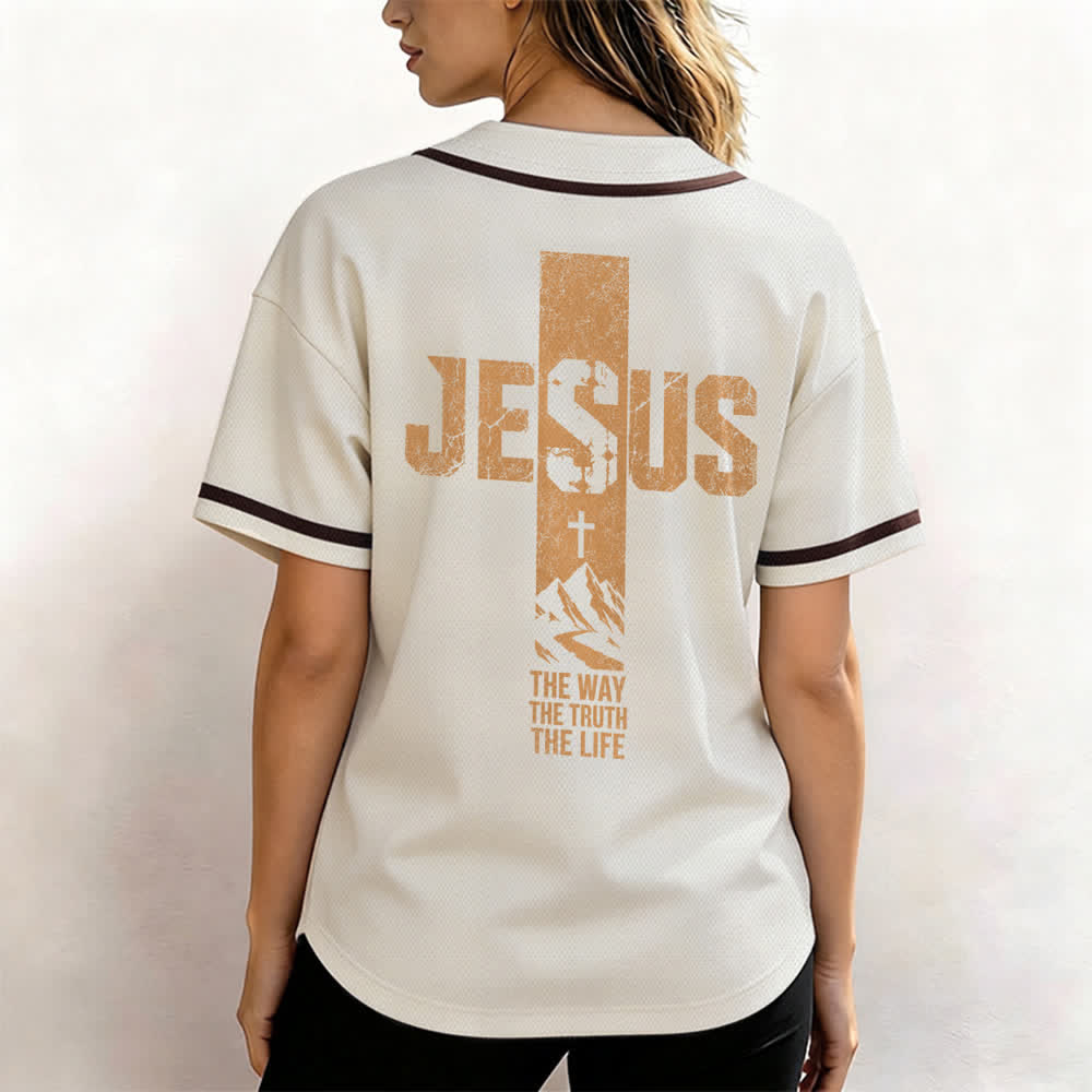 Maillot de baseball Christianartworkshop avec croix de Jésus, aspect vieilli et boutons sur le devant - image 45