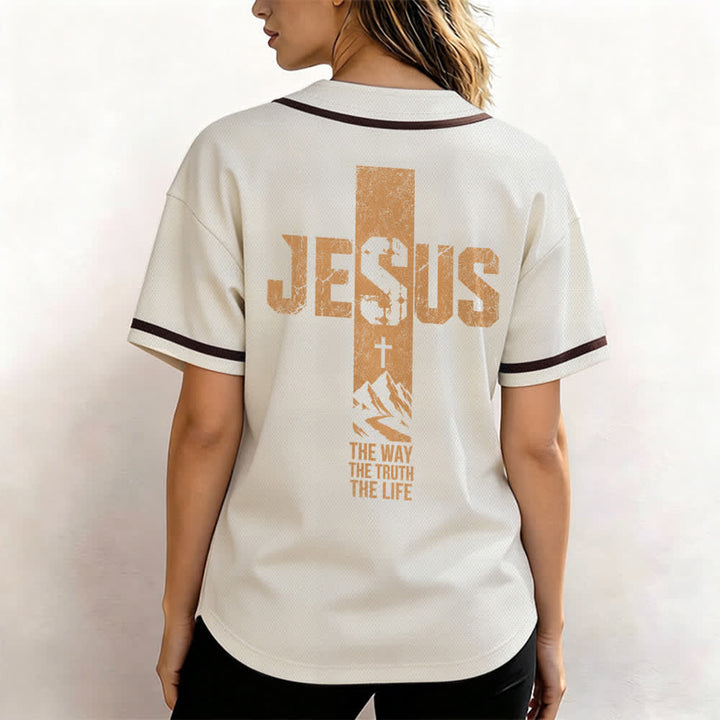 Maillot de baseball Christianartworkshop avec croix de Jésus, aspect vieilli et boutons sur le devant - image 45