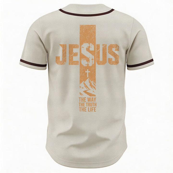 Maillot de baseball Christianartworkshop avec croix de Jésus, aspect vieilli et boutons sur le devant - image 43