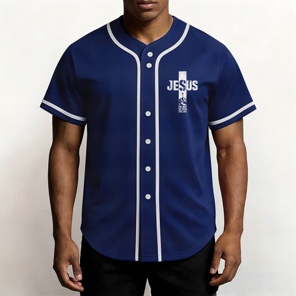 Maillot de baseball Christianartworkshop avec croix de Jésus, aspect vieilli et boutons sur le devant - image 55