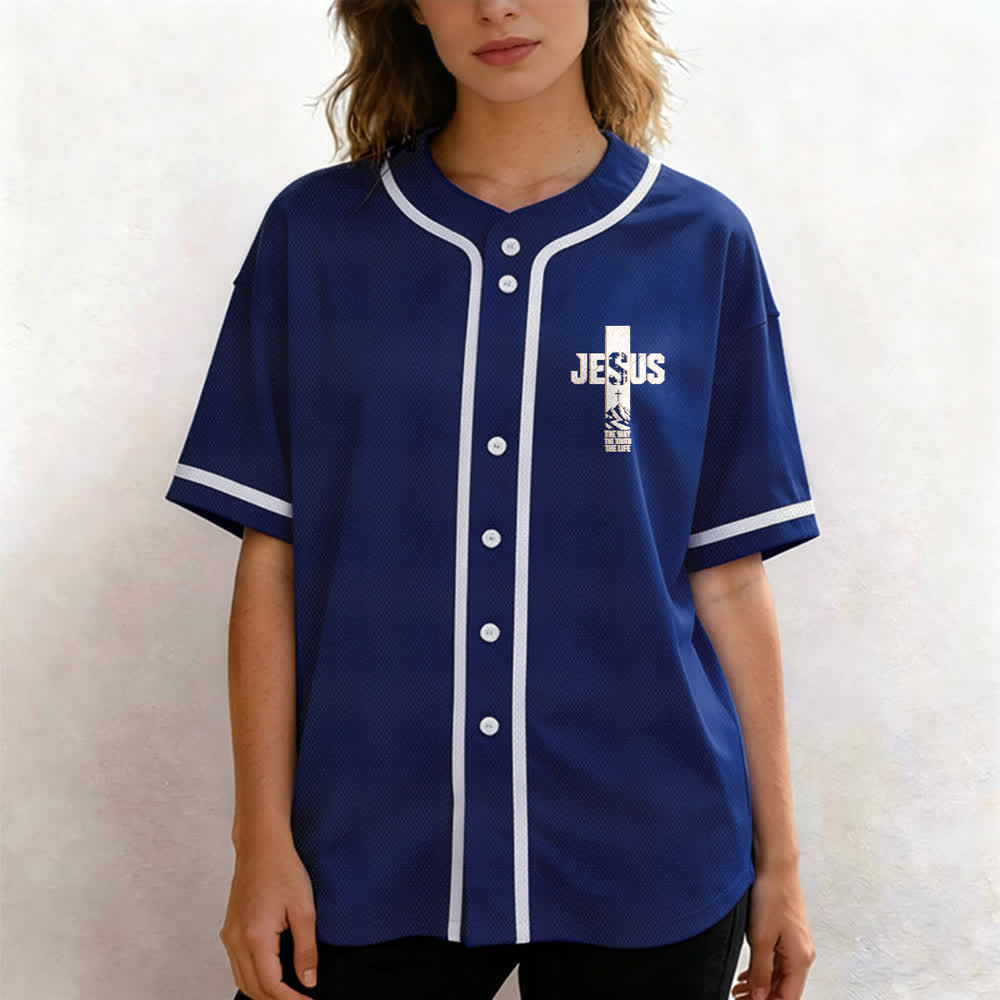 Maillot de baseball Christianartworkshop avec croix de Jésus, aspect vieilli et boutons sur le devant - image 53