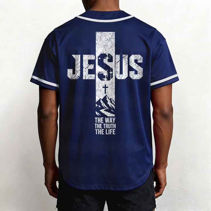 Maillot de baseball Christianartworkshop avec croix de Jésus, aspect vieilli et boutons sur le devant - image 54