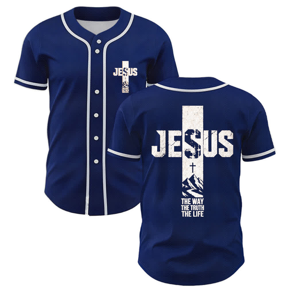 Maillot de baseball Christianartworkshop avec croix de Jésus, aspect vieilli et boutons sur le devant - Marine - 5XL - image 49