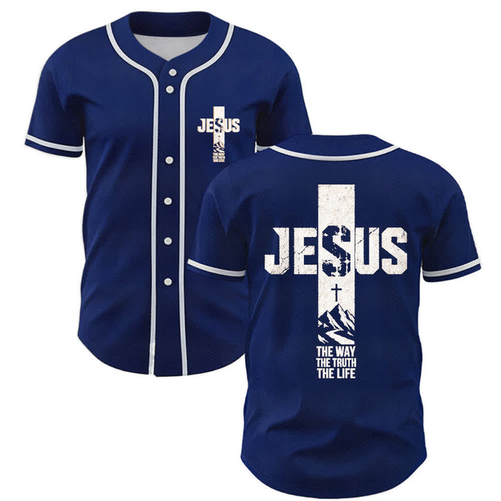 Maillot de baseball Christianartworkshop avec croix de Jésus, aspect vieilli et boutons sur le devant - Marine - 5XL - image 49