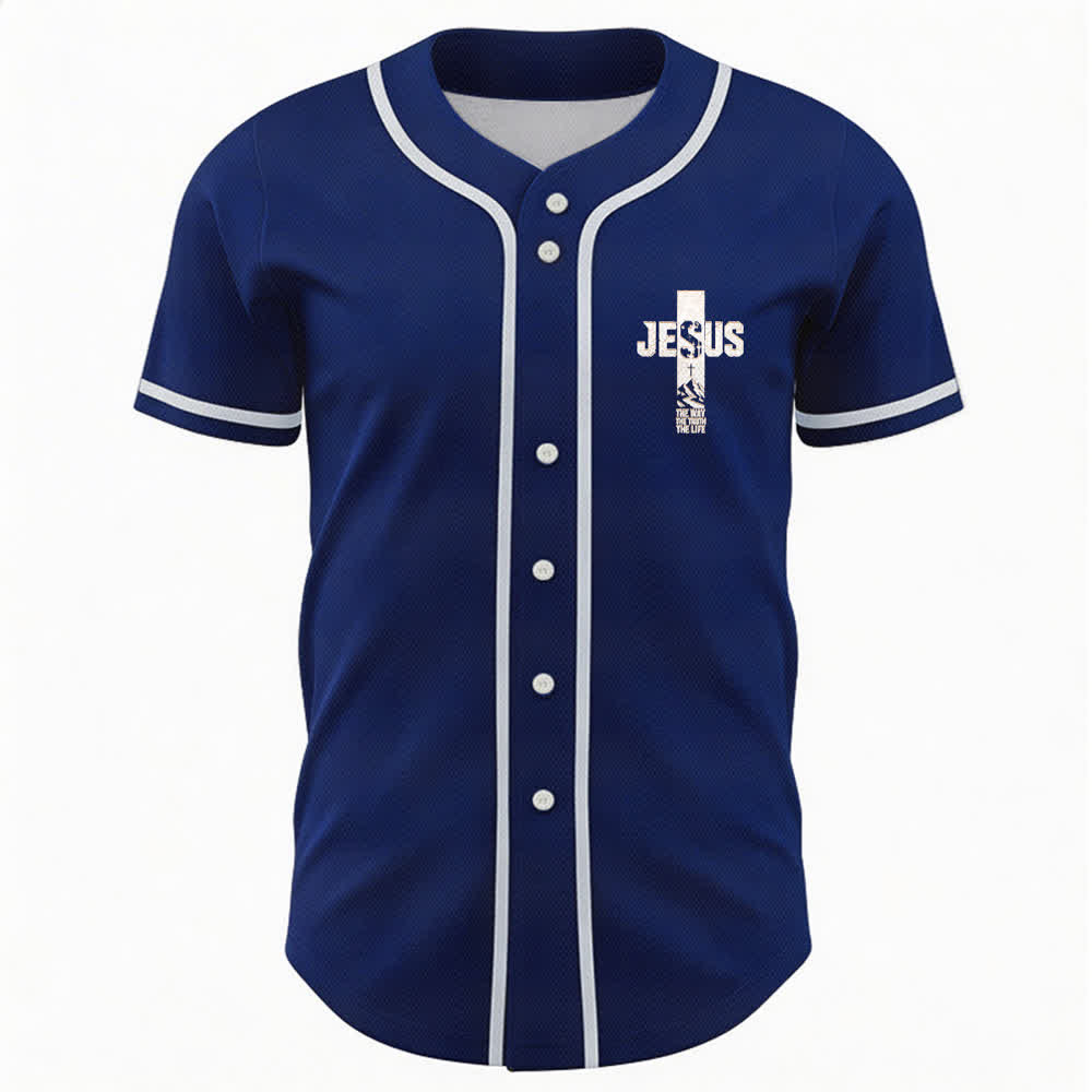 Maillot de baseball Christianartworkshop avec croix de Jésus, aspect vieilli et boutons sur le devant - image 51