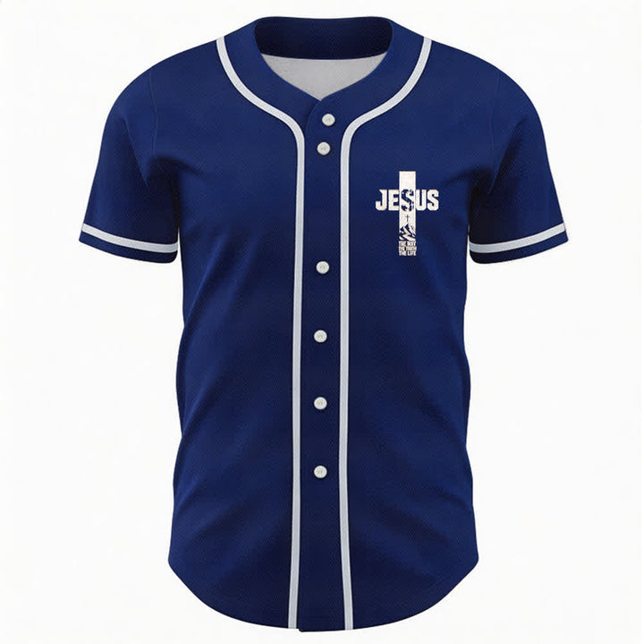 Maillot de baseball Christianartworkshop avec croix de Jésus, aspect vieilli et boutons sur le devant - image 51