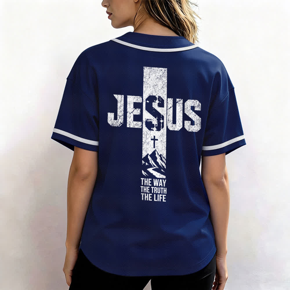 Maillot de baseball Christianartworkshop avec croix de Jésus, aspect vieilli et boutons sur le devant - image 52