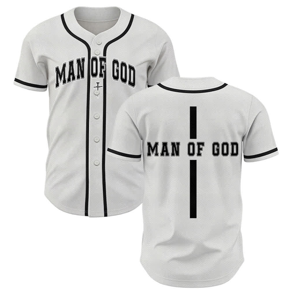 Maillot de baseball universitaire à boutons « Homme de Dieu » de Christianartworkshop - Blanc - 5XL - image 0